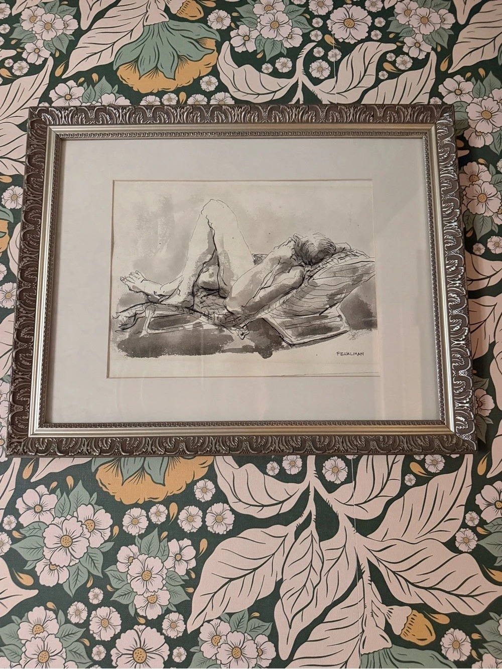 Vintage Framed Figure Art Print Brown